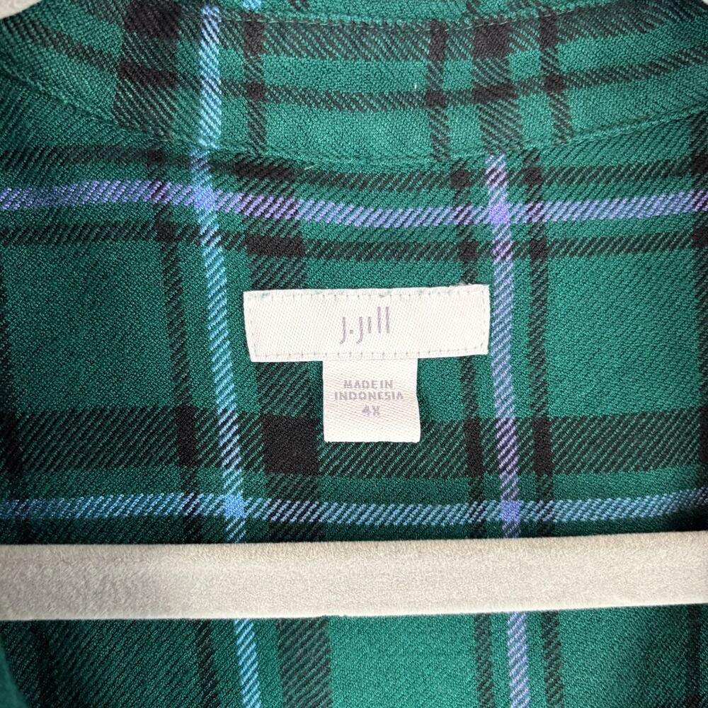 J Jill Tunic Top 4X Green Plaid Pockets Flowy Roomy Collared Long Sleeve Soft - Picture 5 of 12